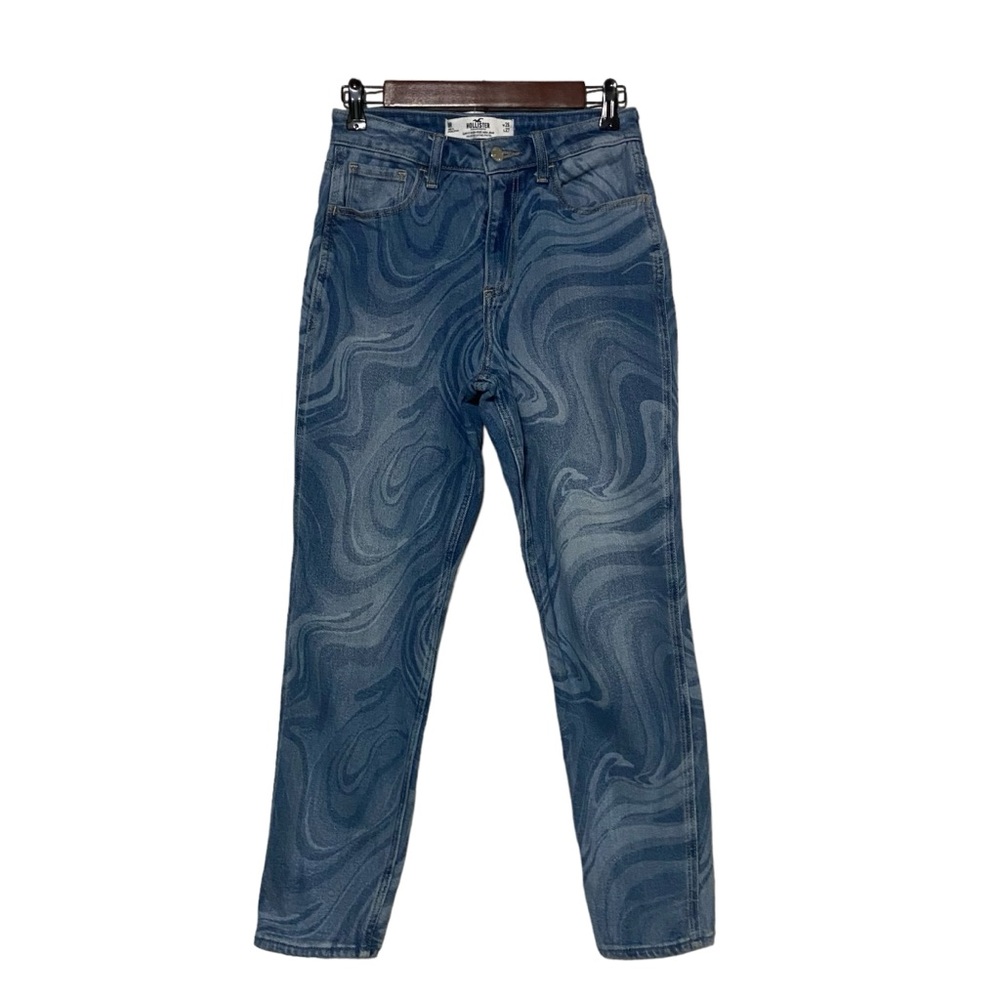 Hollister Curvy Womens 26 High Rise Mom Jean Swirl Jeans Blue